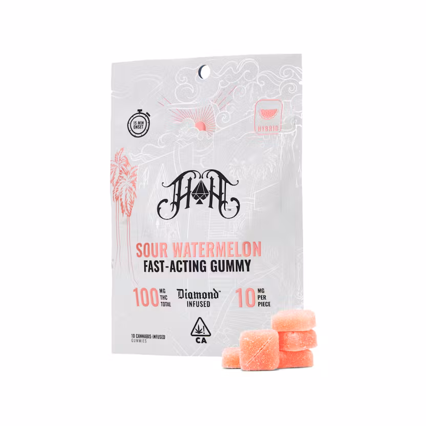 Sour Watermelon | Hybrid - Fast-Acting Gummies - 100mg THC-Heavy Hitters